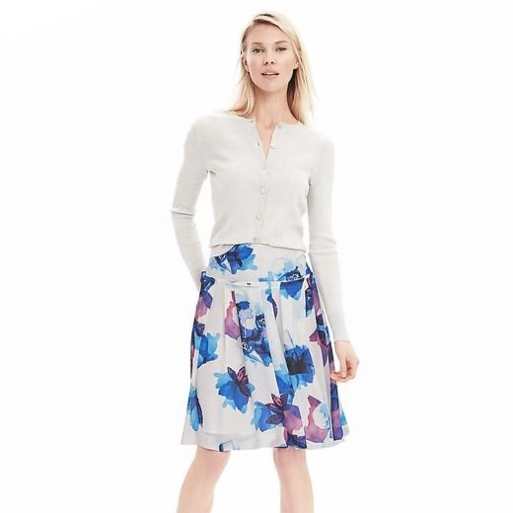 Banana Republic Watercolor Floral Pleated Skirt (sz 8)